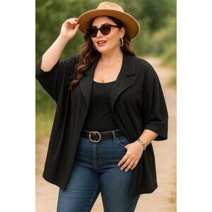 Bobeau Size XL Collar Open Front Cardigan Cape Kimono Polyester Spandex Black